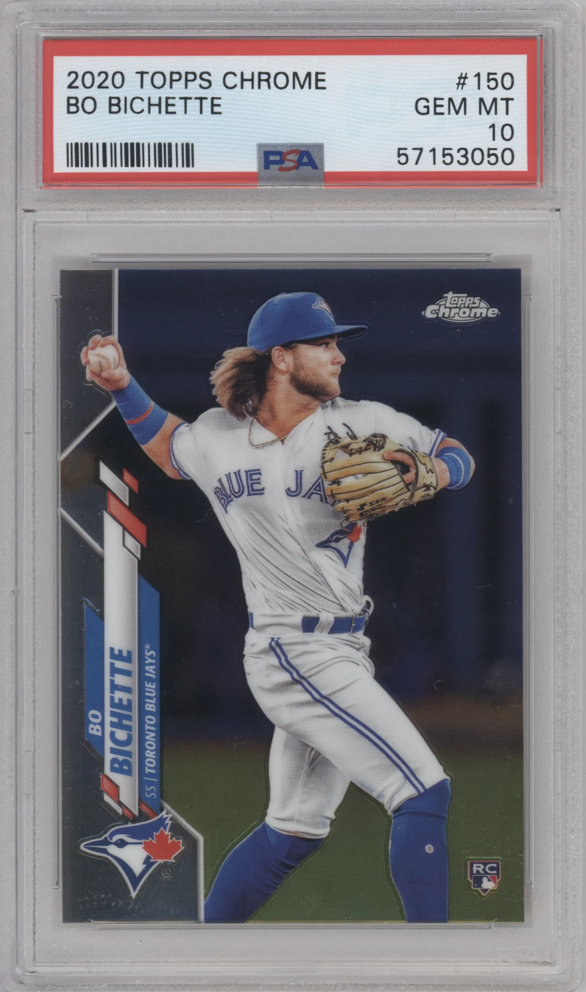 Bo Bichette from the 2020 Topps Chrome set graded by PSA and given an overall grade of 10.