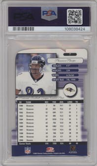 Shannon Sharpe from the 2001 Donruss Elite set featuring a Aspirations parallel graded by PSA and given an overall grade of 9.