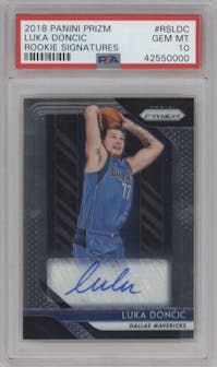 Luka Doncic from the 2018-19 Panini Prizm set graded by PSA and given an overall grade of 10.