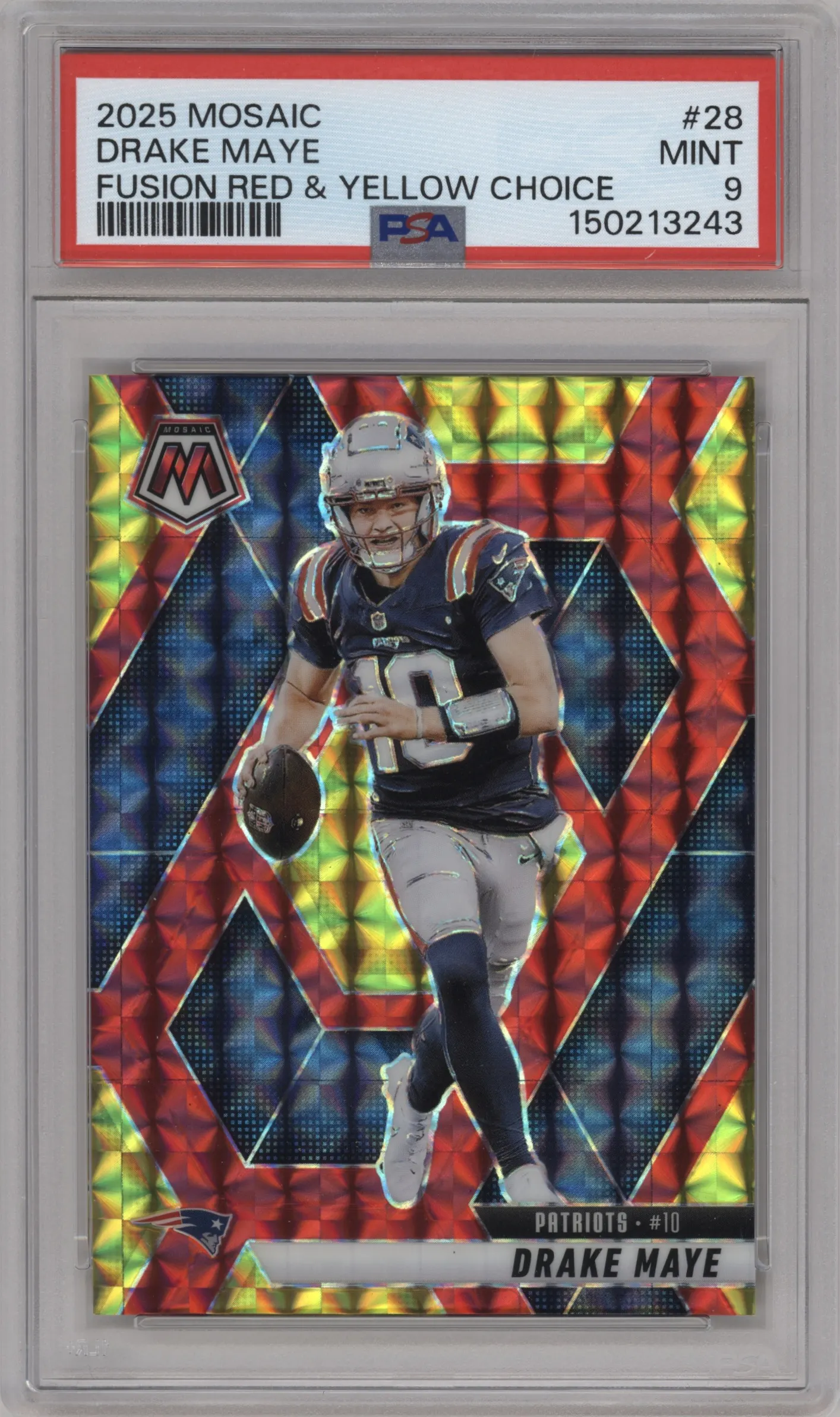 2025 Panini Mosaic Drake Maye Choice Red & Yellow #28 PSA 9