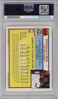 Shaquille O'Neal from the 1992-93 Topps set featuring a Gold parallel graded by PSA and given an overall grade of 9.