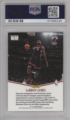 LeBron James from the 2012-13 Panini Prizm set graded by PSA and given an overall grade of 10.