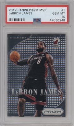 LeBron James from the 2012-13 Panini Prizm set graded by PSA and given an overall grade of 10.