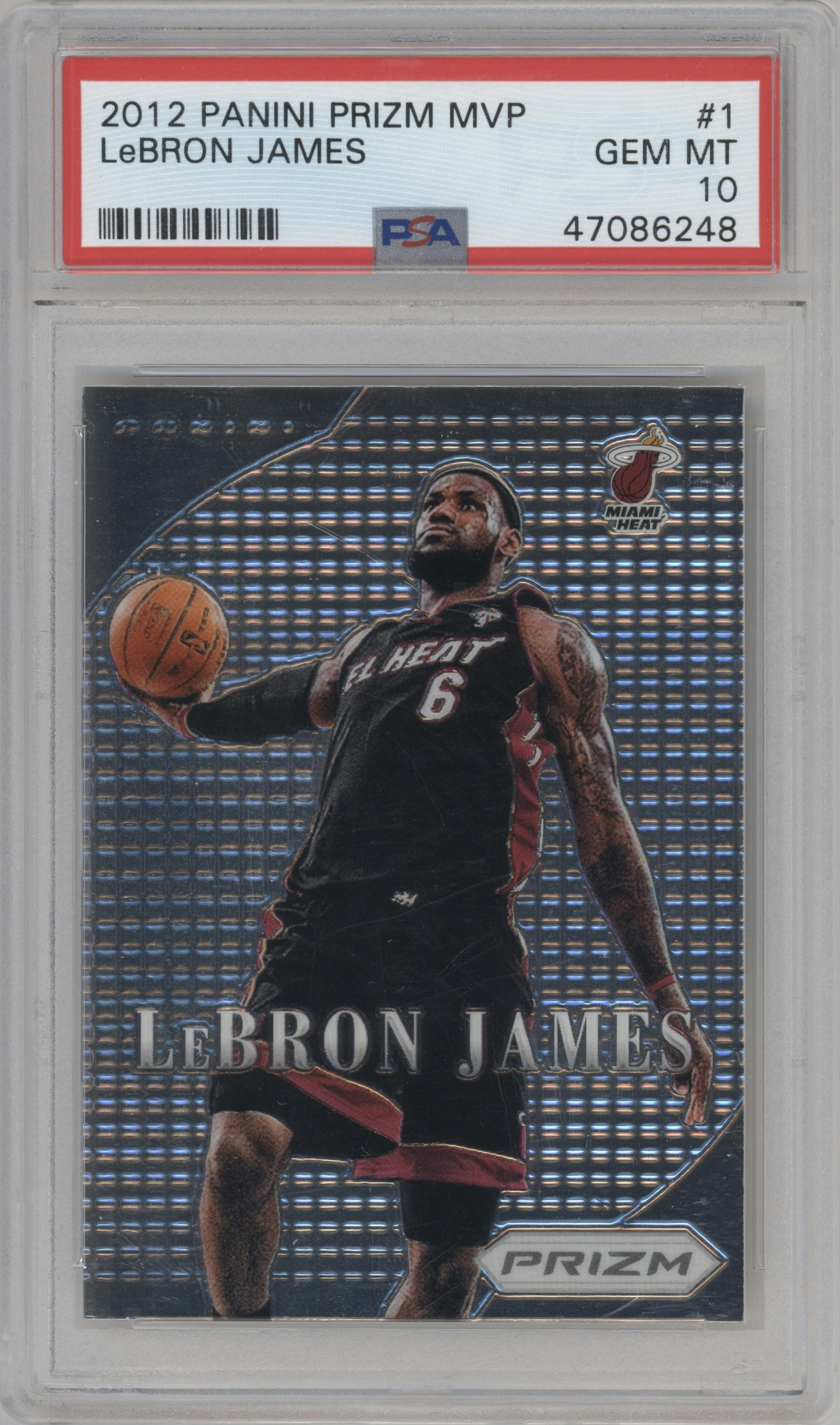 LeBron James from the 2012-13 Panini Prizm set graded by PSA and given an overall grade of 10.