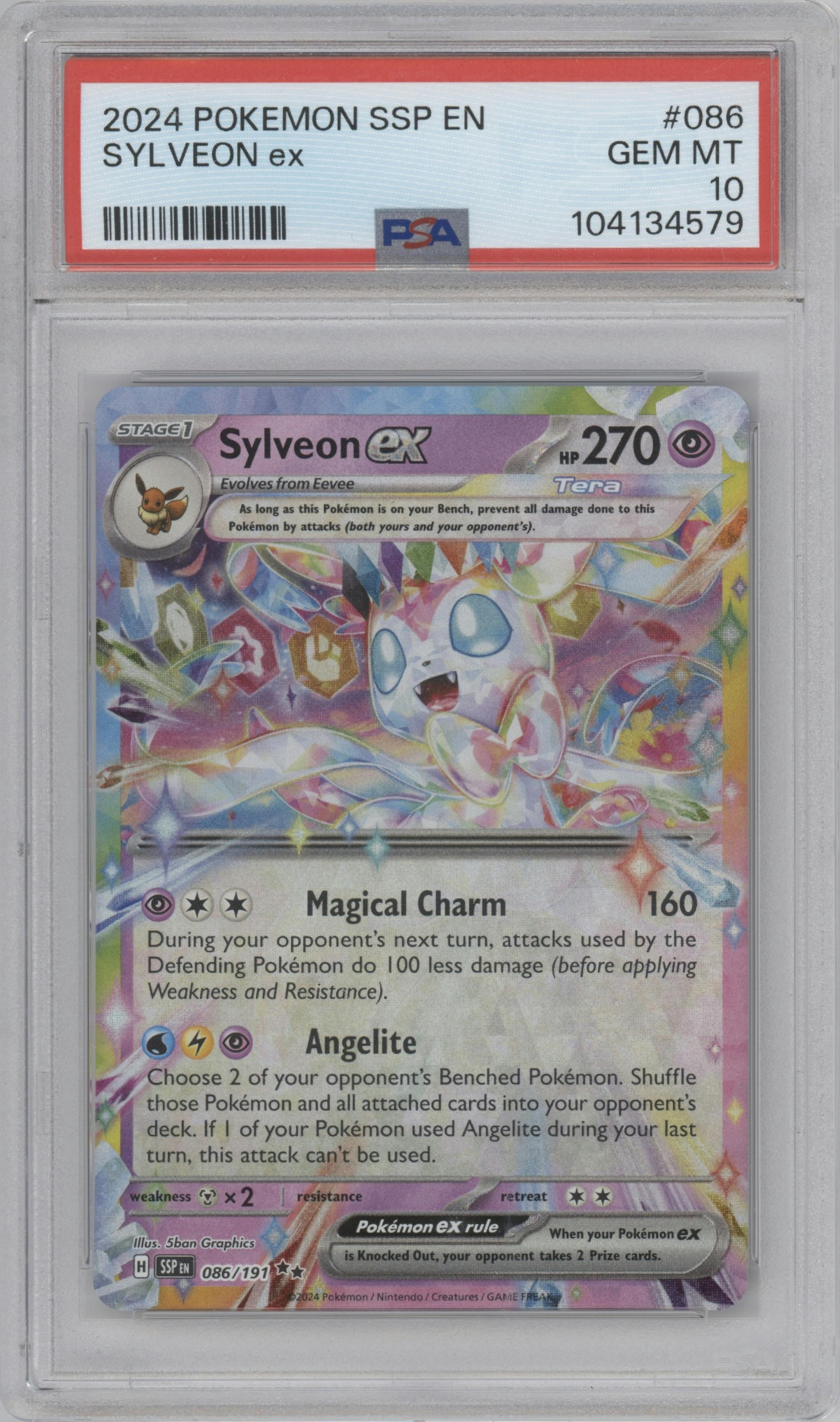 Sylveon ex from the 2024 Pokemon SV set graded by PSA and given an overall grade of 10.
