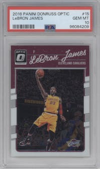 LeBron James from the 2016-17 Panini Donruss Optic set graded by PSA and given an overall grade of 10.