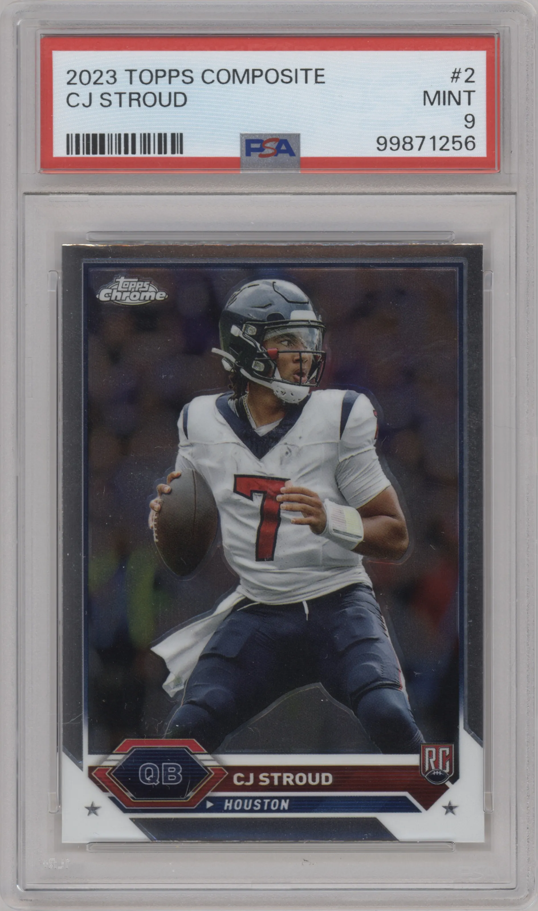 CJ Stroud from the 2023 Topps Composite set graded by PSA and given an overall grade of 9.