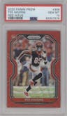 Tee Higgins from the 2020 Panini Prizm set featuring a Red Wave parallel graded by PSA and given an overall grade of 10.