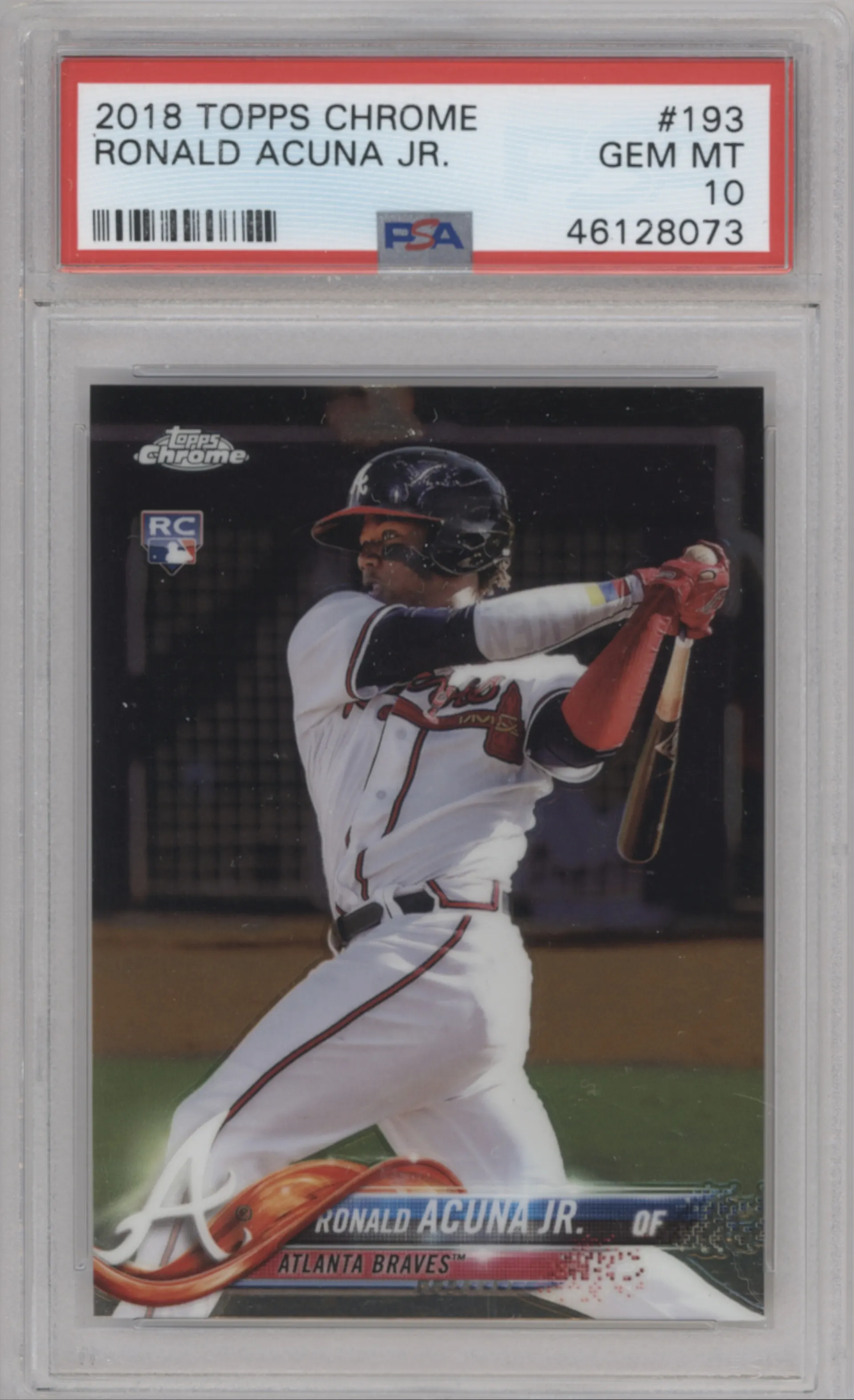 Ronald Acuna Jr. from the 2018 Topps Chrome set graded by PSA and given an overall grade of 10.