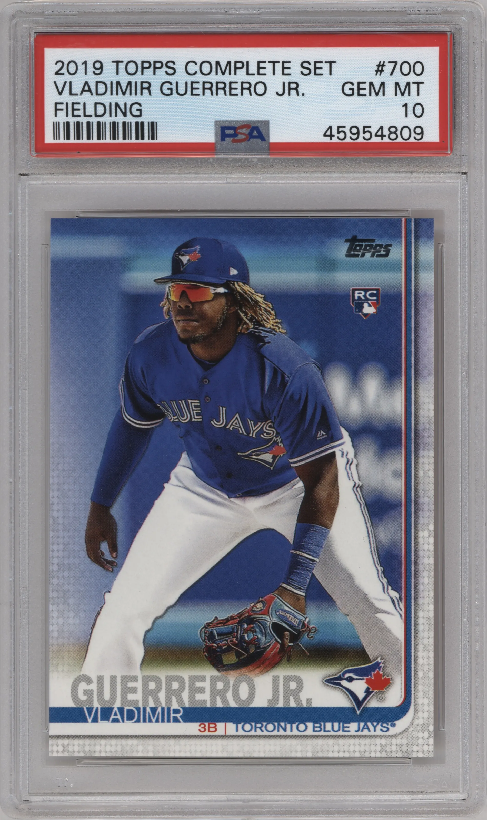 Vladimir Guerrero Jr. from the 2019 Topps Complete Set set graded by PSA and given an overall grade of 10.