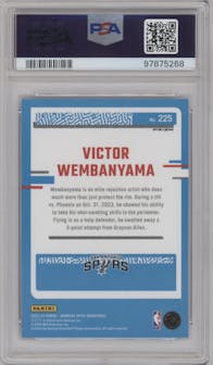 Victor Wembanyama from the 2023-24 Donruss Optic set featuring a Holo parallel graded by PSA and given an overall grade of 10.