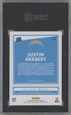 Justin Herbert from the 2020 Panini Donruss set featuring a Press Proof Blue  parallel graded by SGC and given an overall grade of 10.