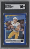 Justin Herbert from the 2020 Panini Donruss set featuring a Press Proof Blue  parallel graded by SGC and given an overall grade of 10.