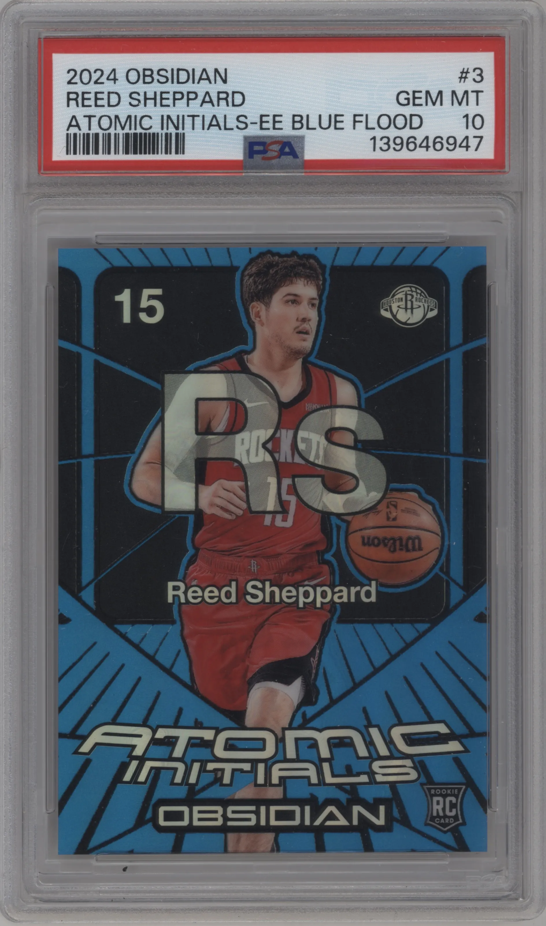 2024 Panini Obsidian Atomic Initials Reed Sheppard Electric Etch Blue PSA 10