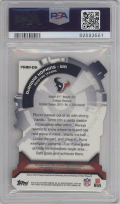 DeAndre Hopkins from the 2013 Topps Finest set featuring a Red Refractor  parallel graded by PSA and given an overall grade of 9.
