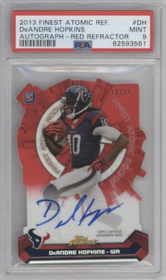 DeAndre Hopkins from the 2013 Topps Finest set featuring a Red Refractor  parallel graded by PSA and given an overall grade of 9.