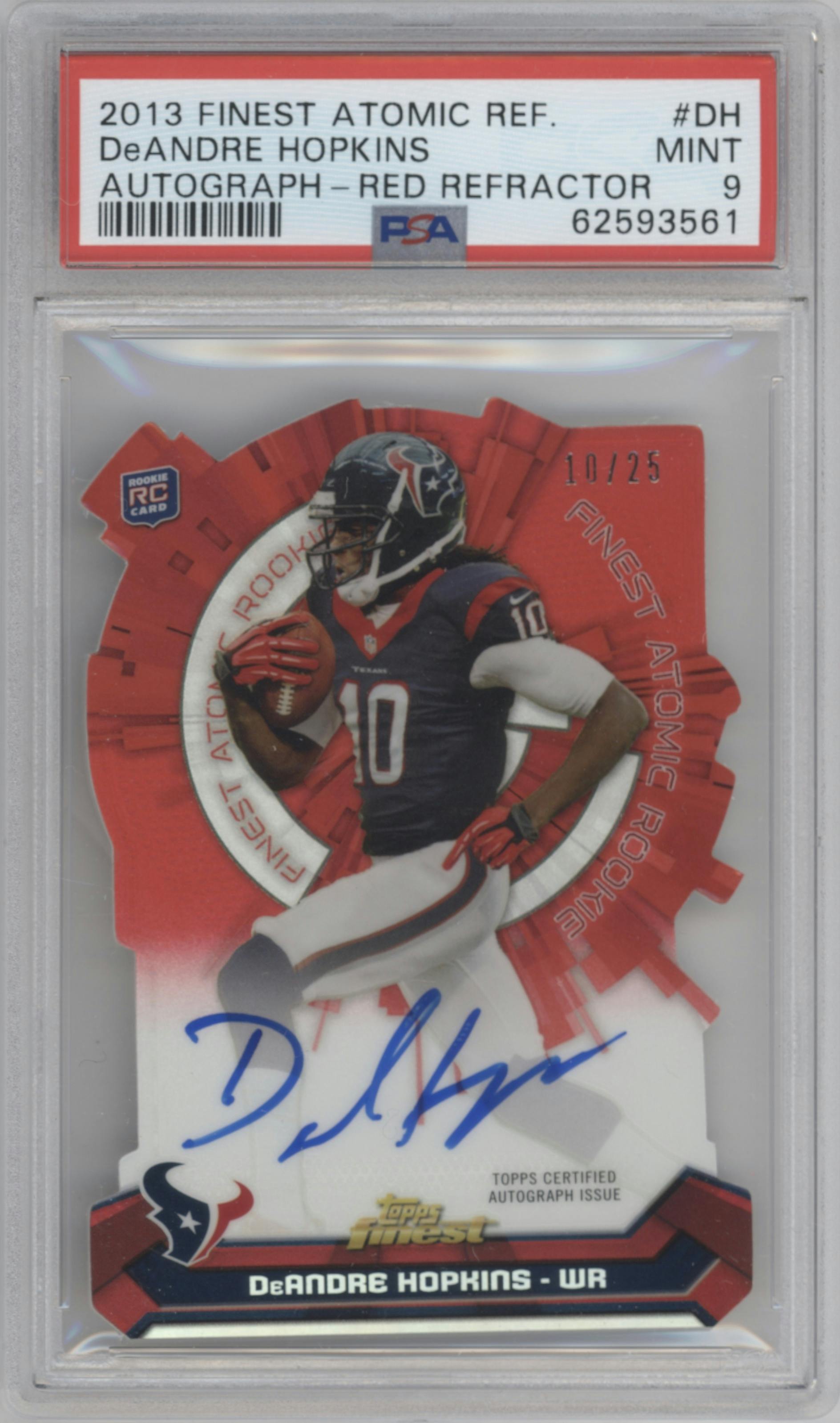 DeAndre Hopkins from the 2013 Topps Finest set featuring a Red Refractor  parallel graded by PSA and given an overall grade of 9.