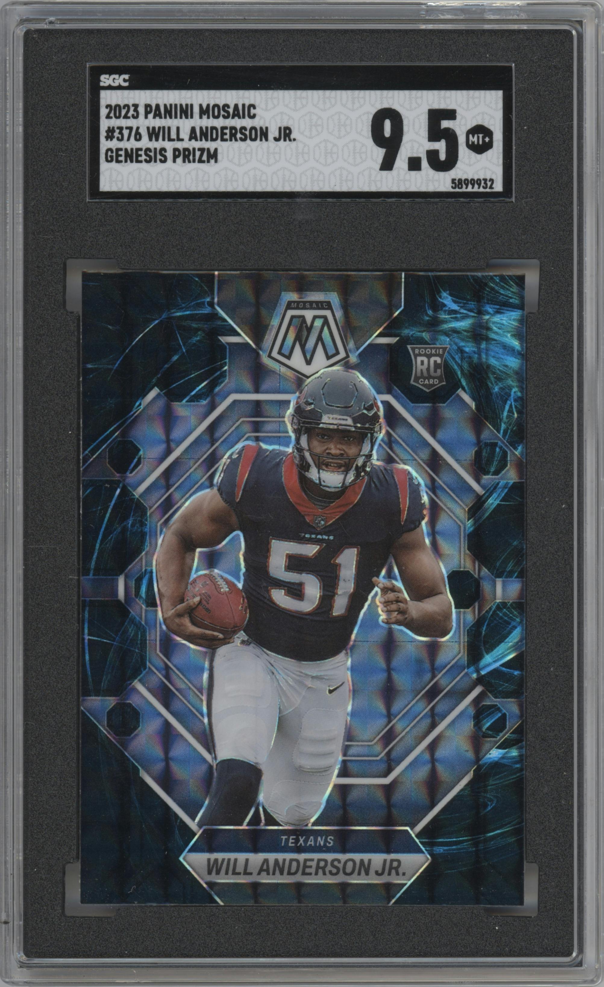 Will Anderson Jr. from the 2023 Panini Mosaic set featuring a  Genesis parallel graded by SGC and given an overall grade of 9.5.