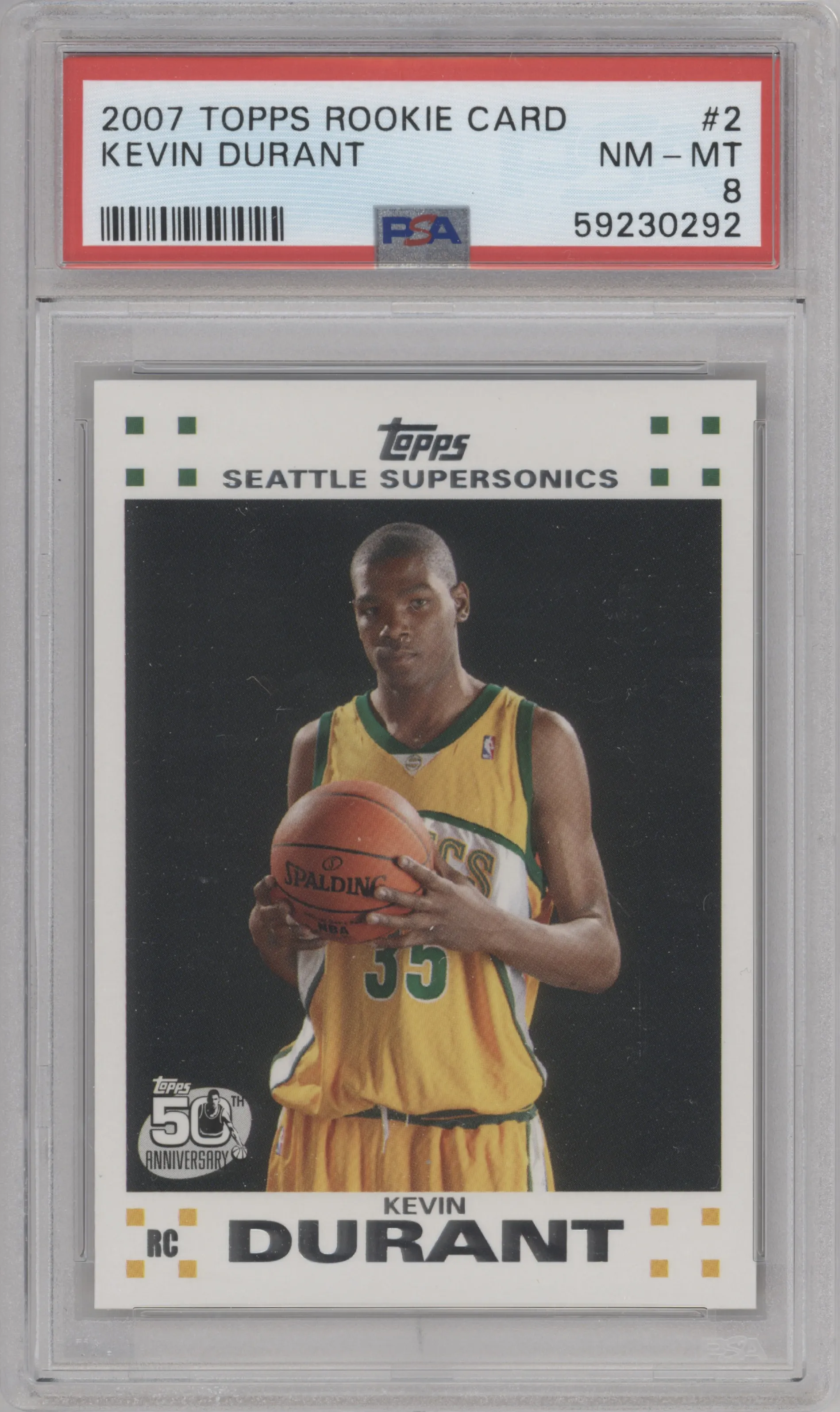 Kevin Durant from the 2007-08 Topps set graded by PSA and given an overall grade of 8.