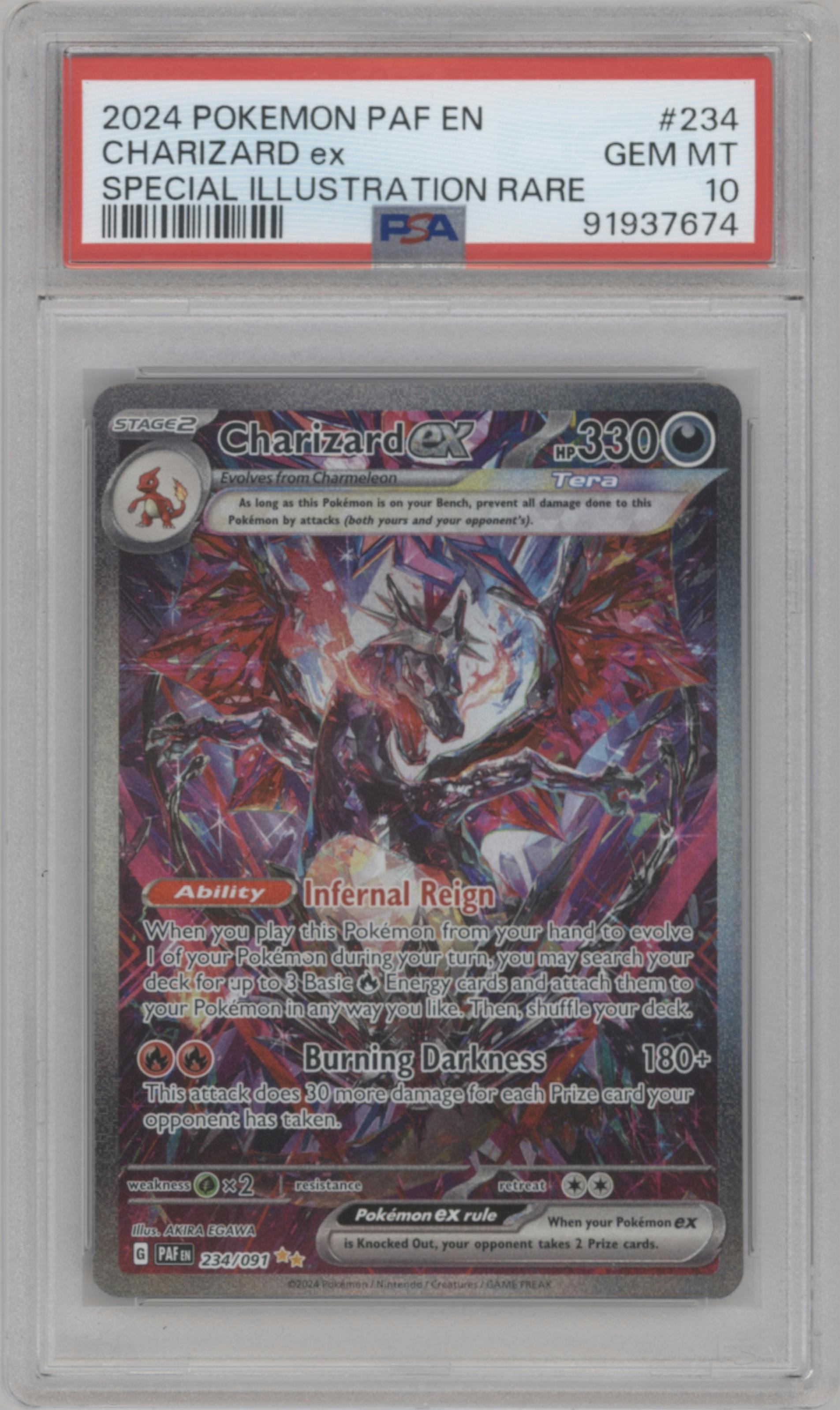 Charizard ex from the 2024 Pokemon SV set graded by PSA and given an overall grade of 10.