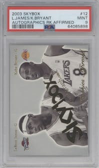 LeBron James/Kobe Bryant from the 2003-04 SkyBox Autographics set graded by PSA and given an overall grade of 9.