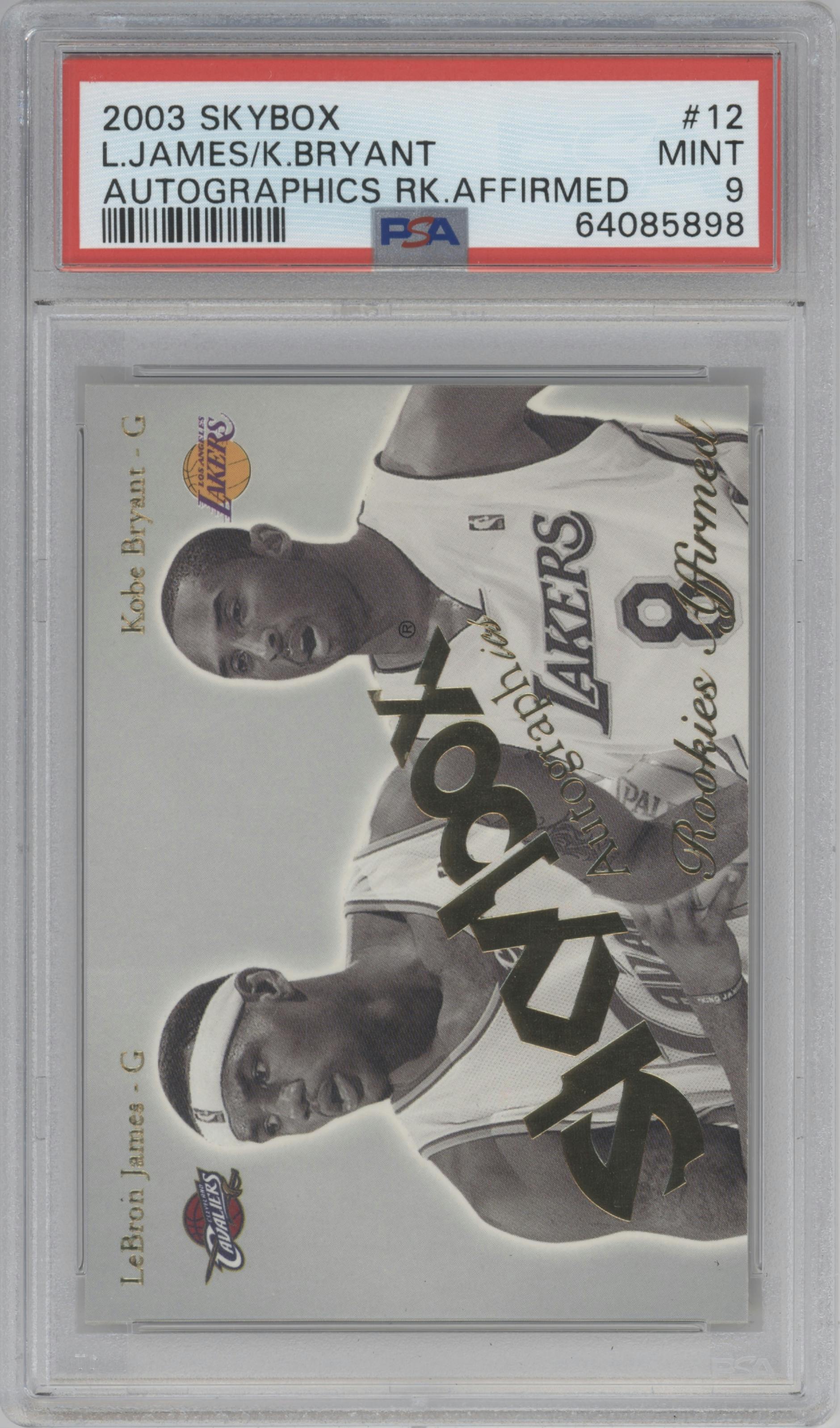 LeBron James/Kobe Bryant from the 2003-04 SkyBox Autographics set graded by PSA and given an overall grade of 9.