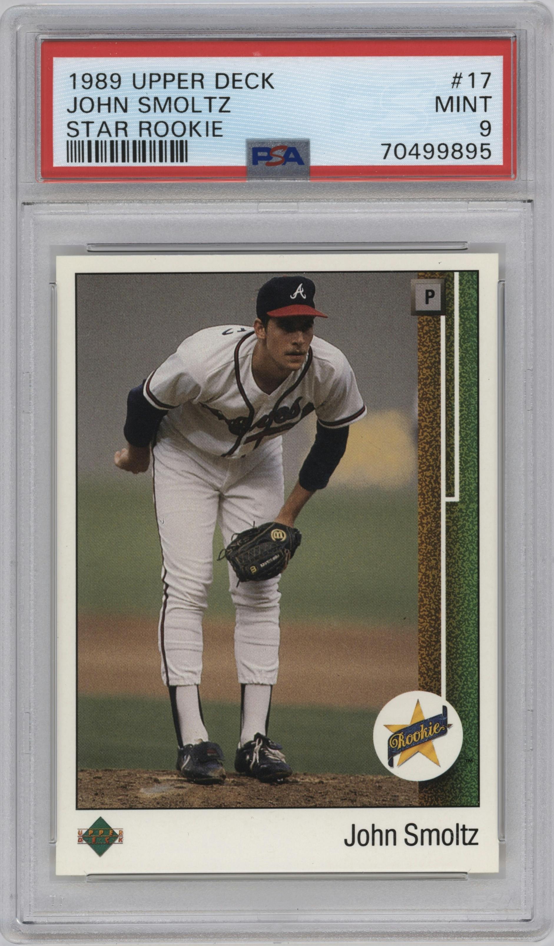 John Smoltz from the 1989 Upper Deck set graded by PSA and given an overall grade of 9.