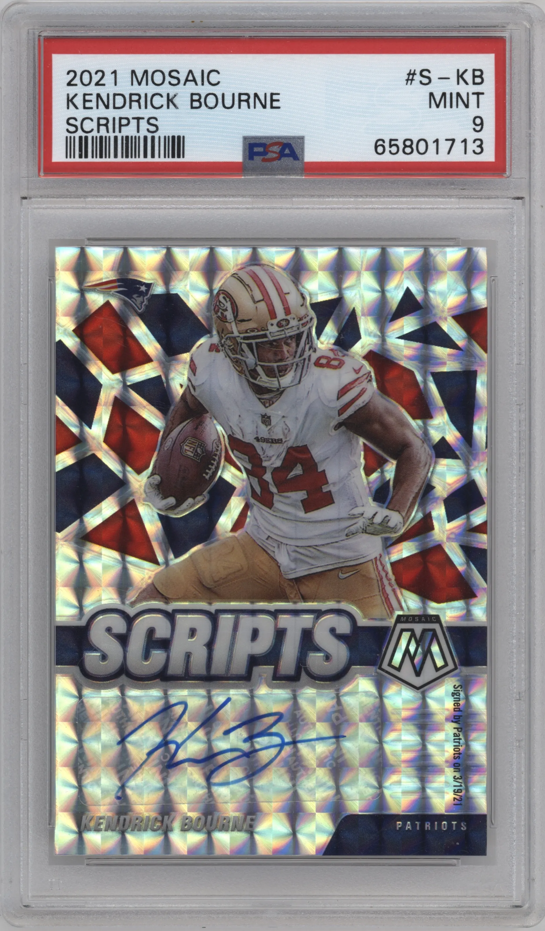 2021 Panini Mosaic Scripts Kendrick Bourne PSA 9