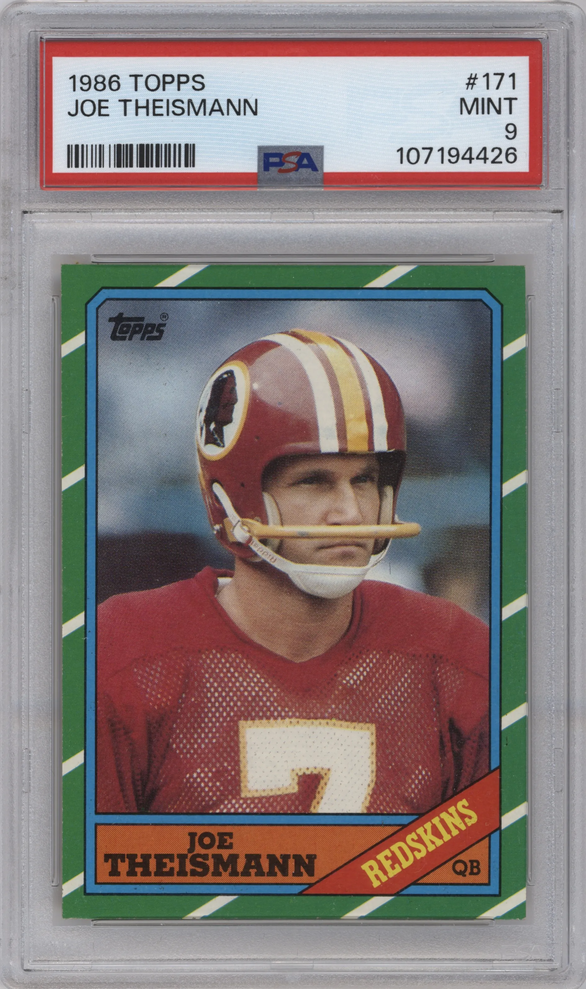 1986 Topps Joe Theismann PSA 9