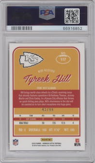 Tyreek Hill from the 2016 Panini Donruss Optic set featuring a Red parallel graded by PSA and given an overall grade of 10.