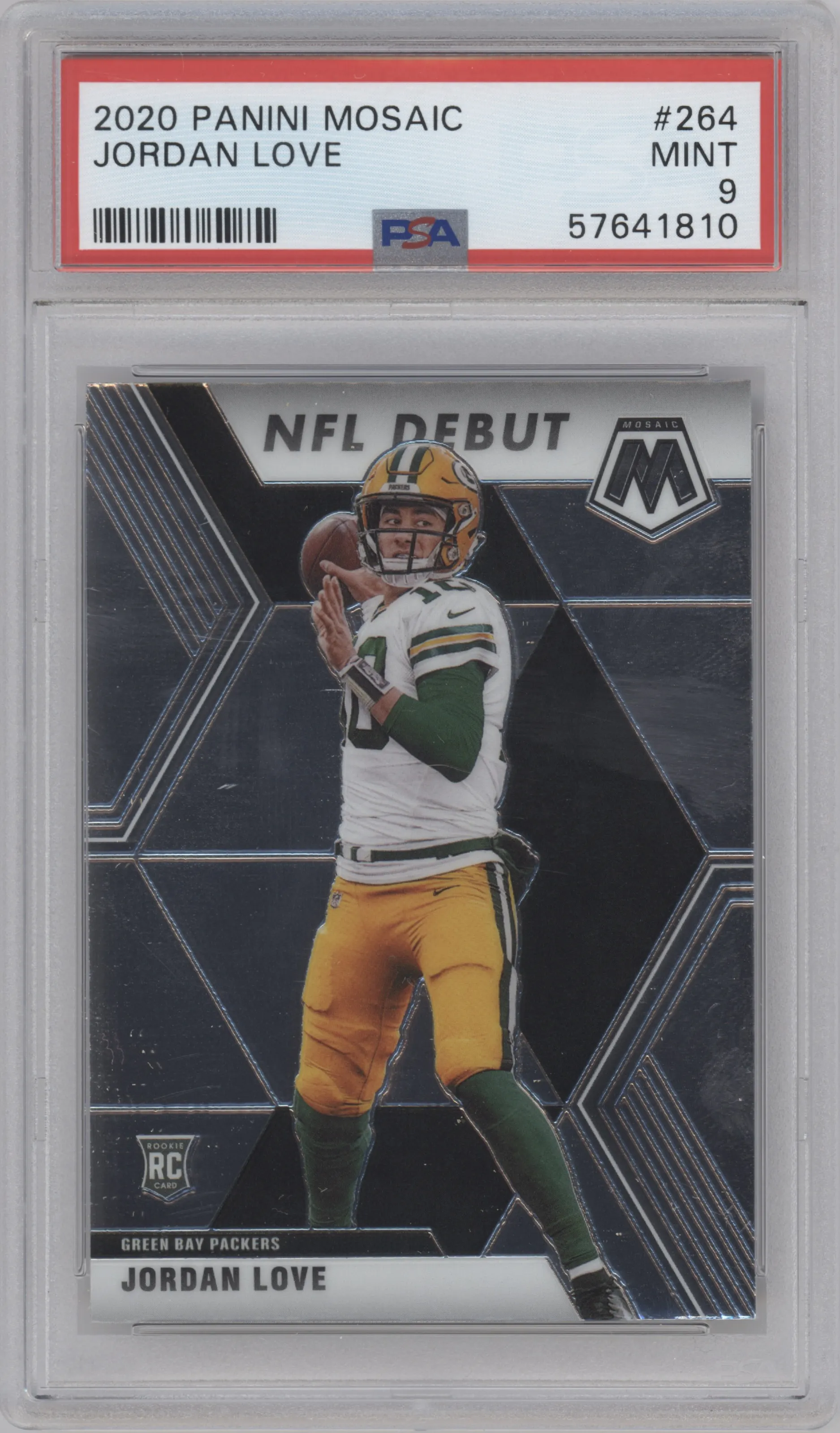 Jordan Love from the 2020 Panini Mosaic set graded by PSA and given an overall grade of 9.