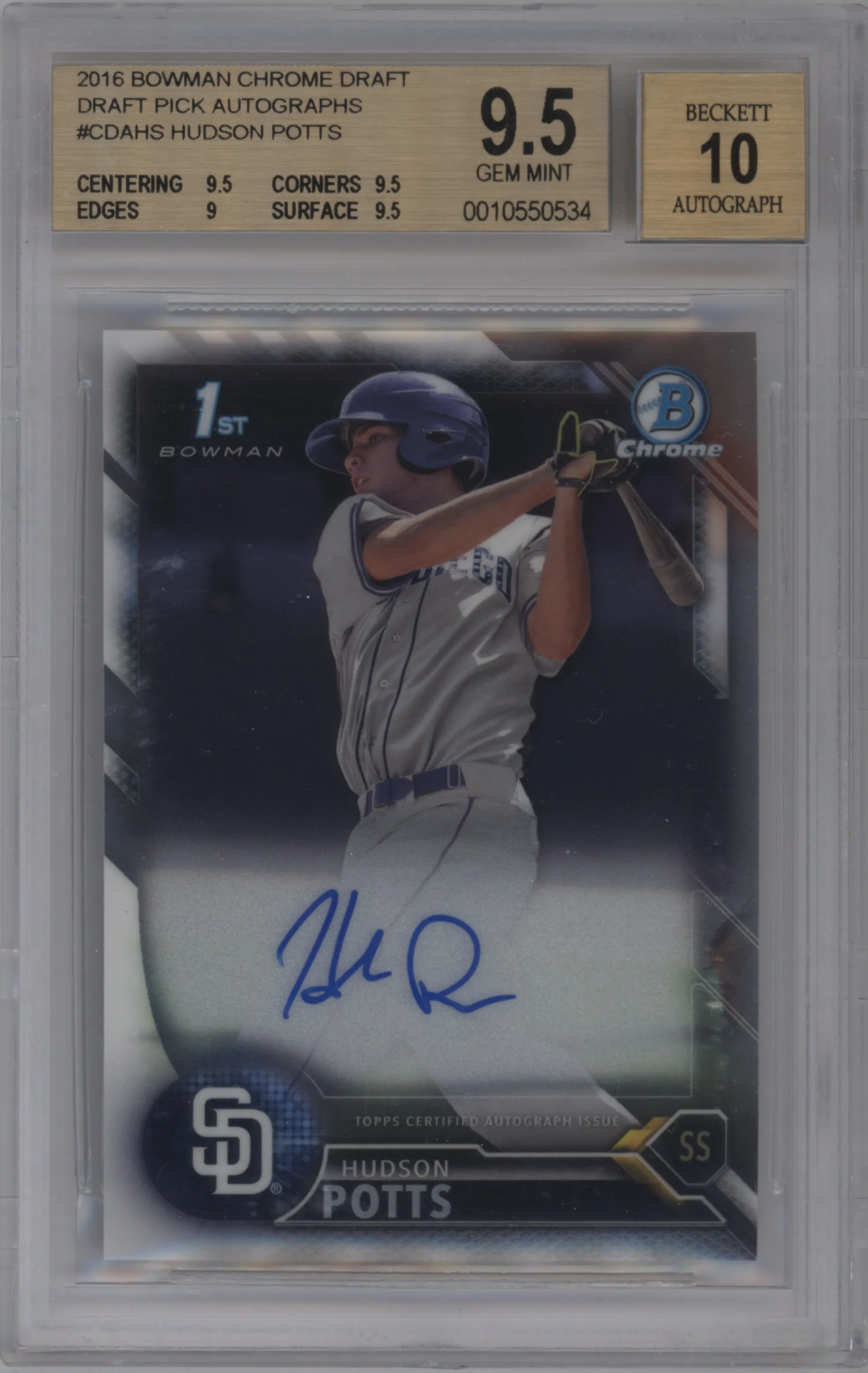 2016 Bowman Draft Chr.Auto Hudson Potts BGS 9.5