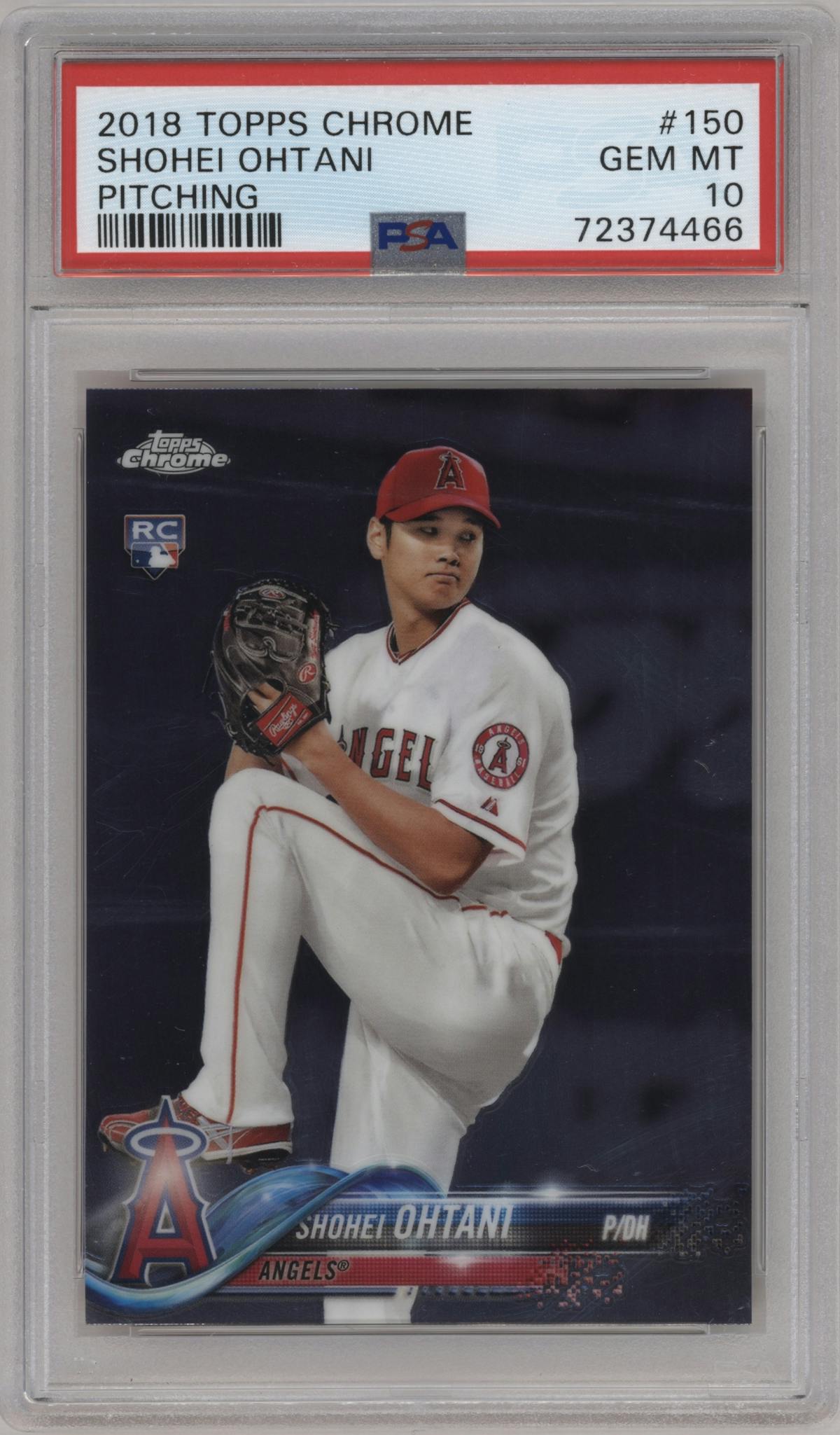 Shohei Ohtani from the 2018 Topps Chrome set graded by PSA and given an overall grade of 10.
