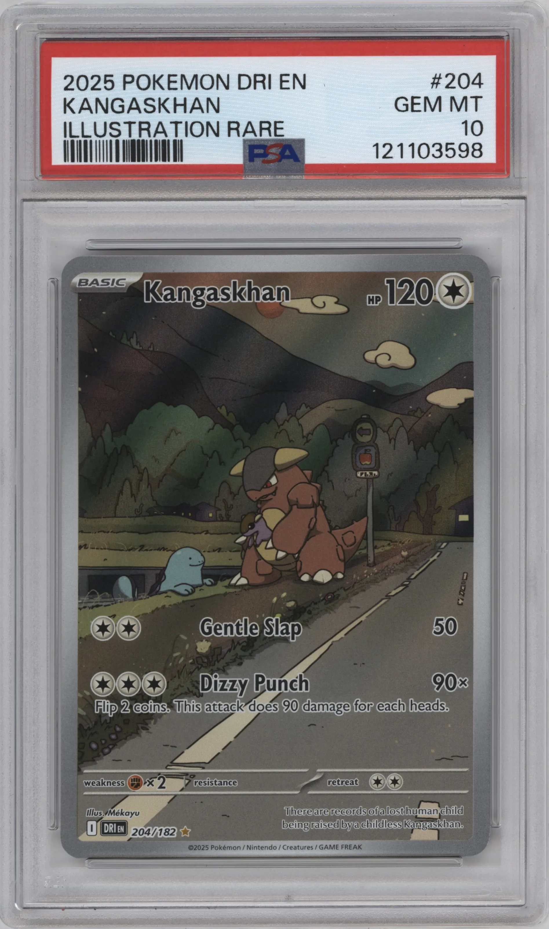 Kangaskhan from the 2025 Pokemon SV set graded by PSA and given an overall grade of 10.