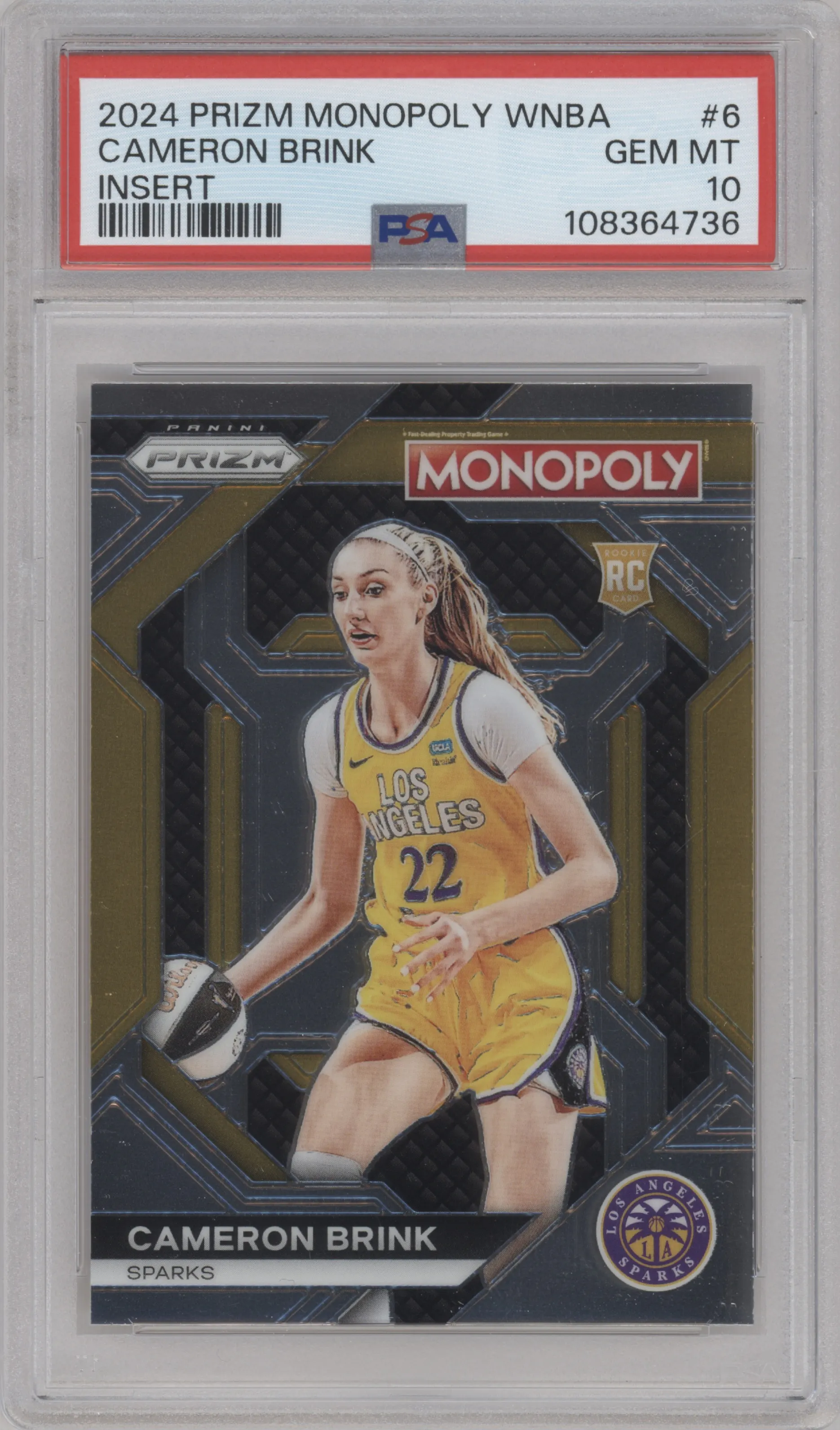 Cameron Brink from the 2024 Panini Prizm Monopoly WNBA set graded by PSA and given an overall grade of 10.