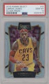 LeBron James from the 2015-16 Panini Select  set featuring a Silver Prizm parallel graded by PSA and given an overall grade of 10.