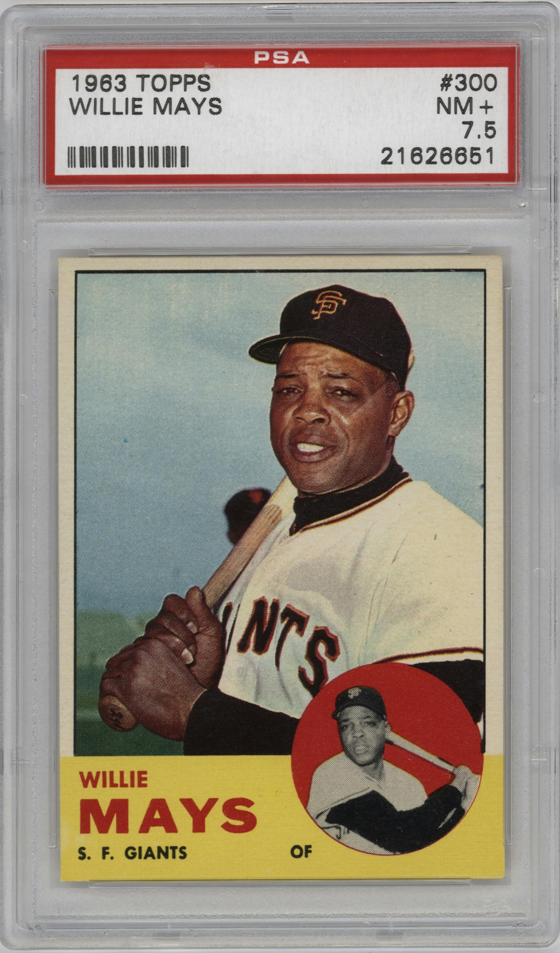 Willie Mays from the 1963 Topps set graded by PSA and given an overall grade of 7.5.