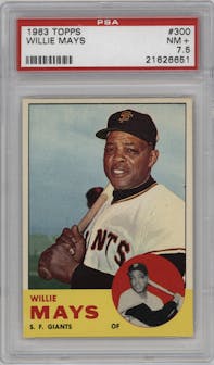 Willie Mays from the 1963 Topps set graded by PSA and given an overall grade of 7.5.