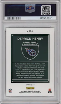 Derrick Henry from the 2021 Panini Donruss Optic set graded by PSA and given an overall grade of 10.