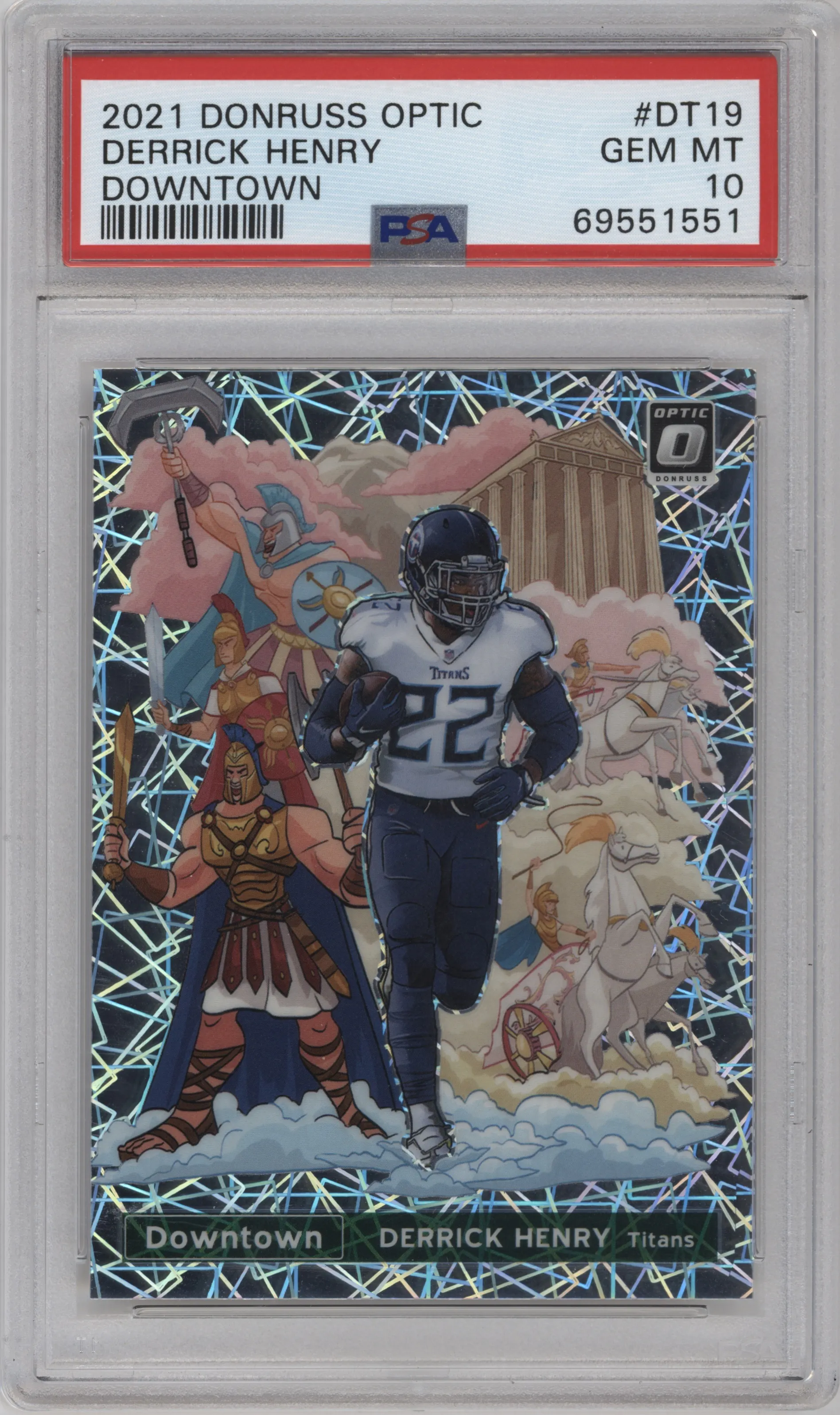 Derrick Henry from the 2021 Panini Donruss Optic set graded by PSA and given an overall grade of 10.