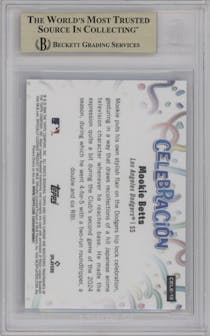 Mookie Betts from the 2024 Topps Chrome Update set featuring a Black Refractor parallel graded by Beckett and given an overall grade of 9.5.
