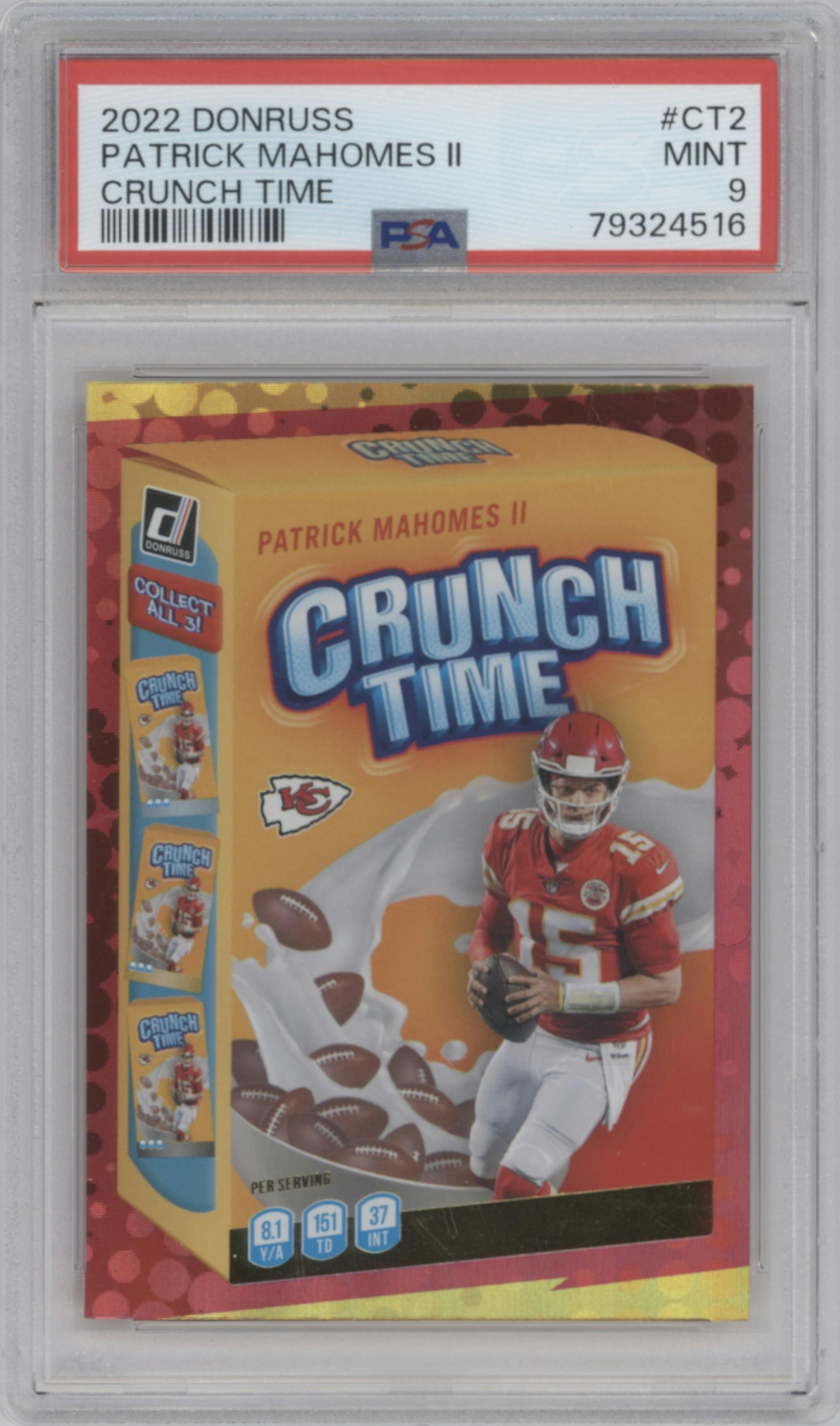 Patrick Mahomes II from the 2022 Panini Donruss set graded by PSA and given an overall grade of 9.