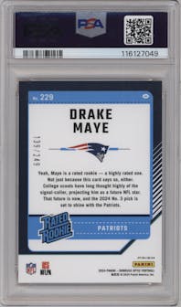 Drake Maye from the 2024 Donruss Optic set featuring a Orange parallel graded by PSA and given an overall grade of 10.