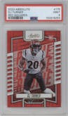 DJ Turner from the 2023 Panini Absolute set featuring a Red Squares parallel graded by PSA and given an overall grade of 9.