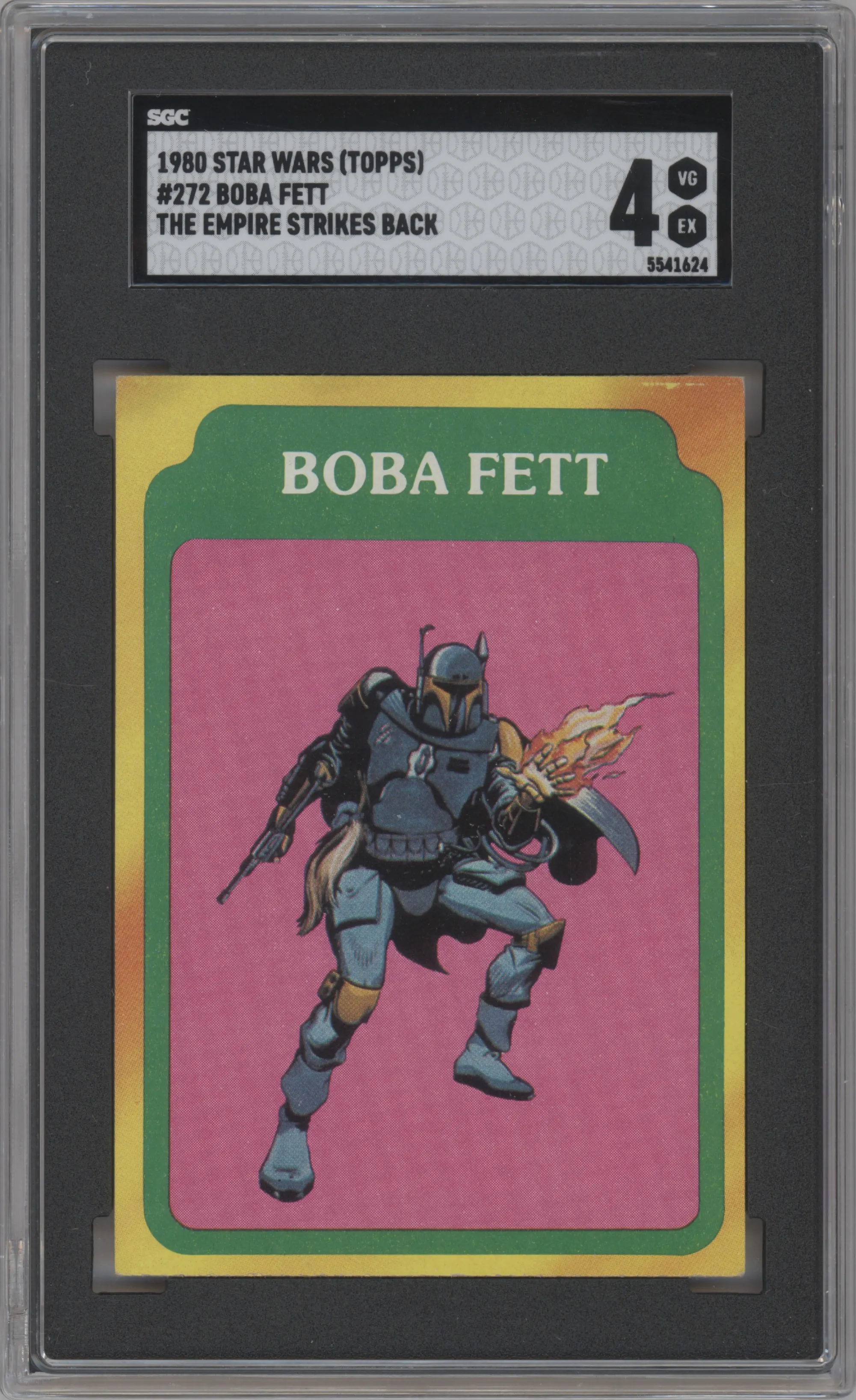 Boba Fett from the 1980 Topps Star Wars Empire Strikes Back set graded by SGC and given an overall grade of 4.
