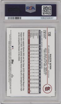 Masyn Winn from the 2024 Topps Gilded Collection set featuring a Gold RayWave Refractor parallel graded by PSA and given an overall grade of 10.