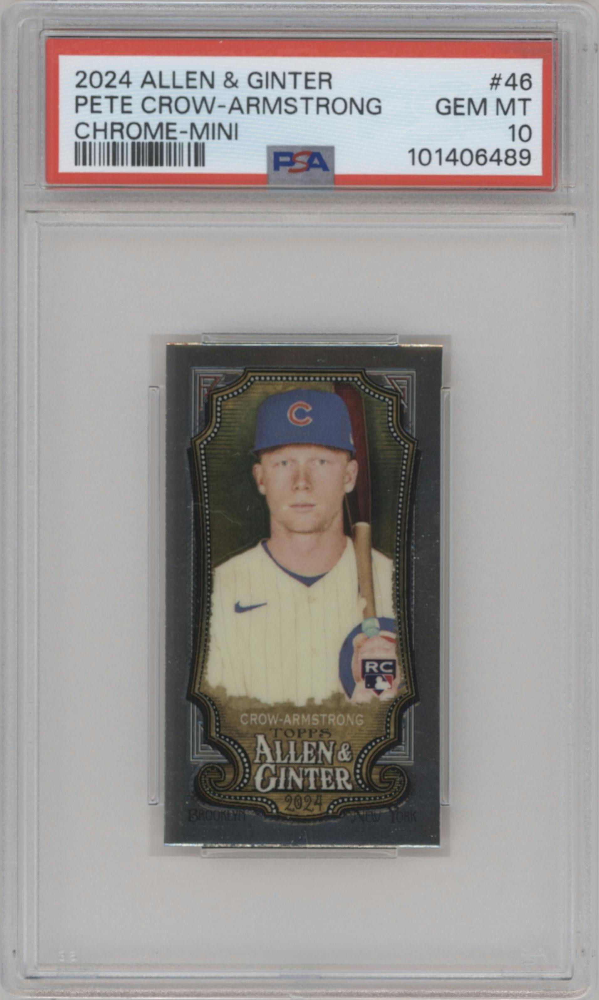 Pete Crow-Armstrong from the 2024 Topps Allen & Ginter set graded by PSA and given an overall grade of 10.