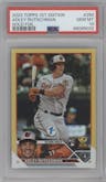Adley Rutschman from the 2023 Topps 1st Edition set featuring a Gold Foil parallel graded by PSA and given an overall grade of 10.