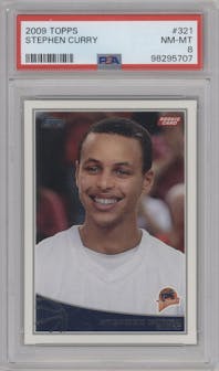 Stephen Curry from the 2009-10 Topps set graded by PSA and given an overall grade of 8.