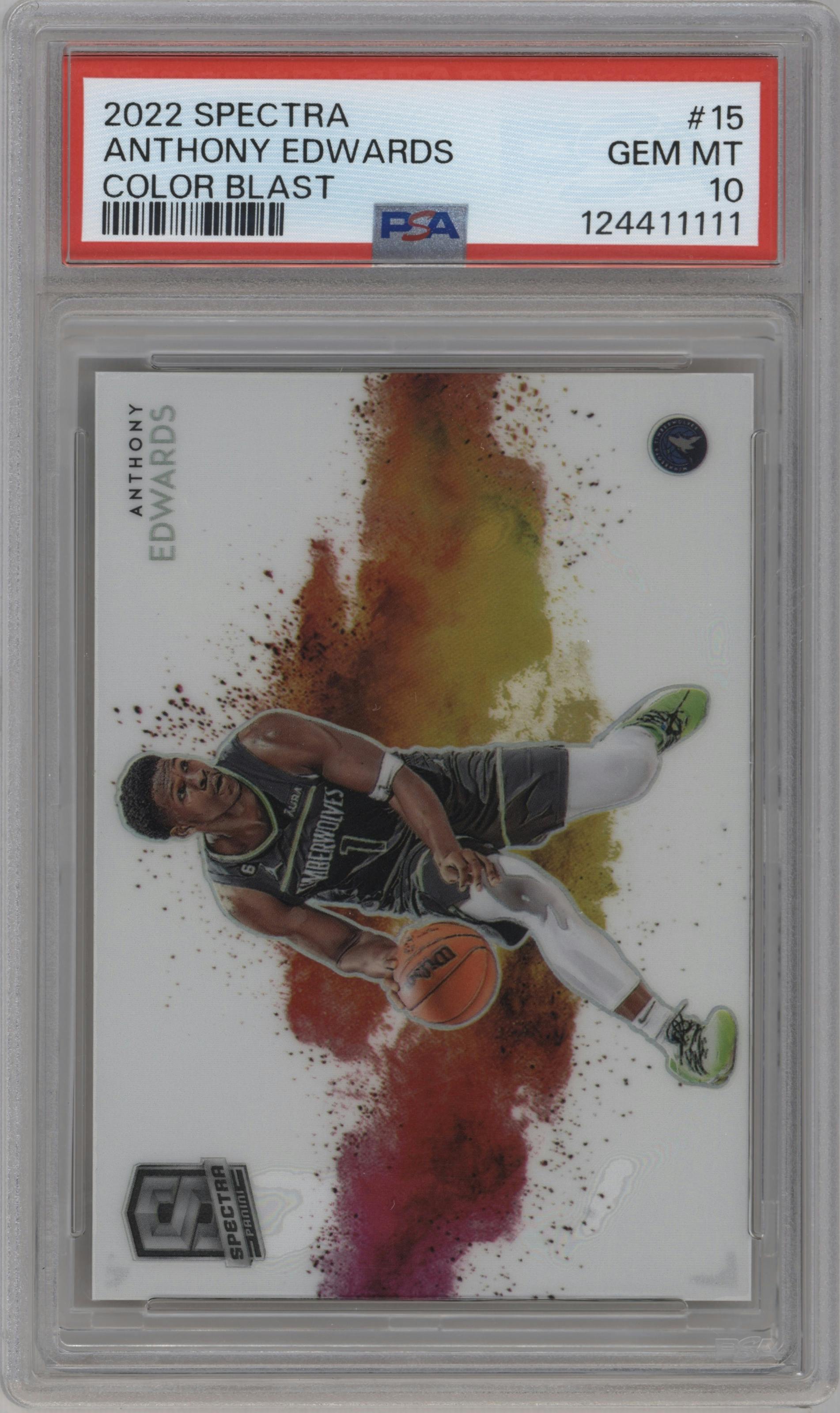 Anthony Edwards from the 2022-23 Panini Spectra set graded by PSA and given an overall grade of 10.